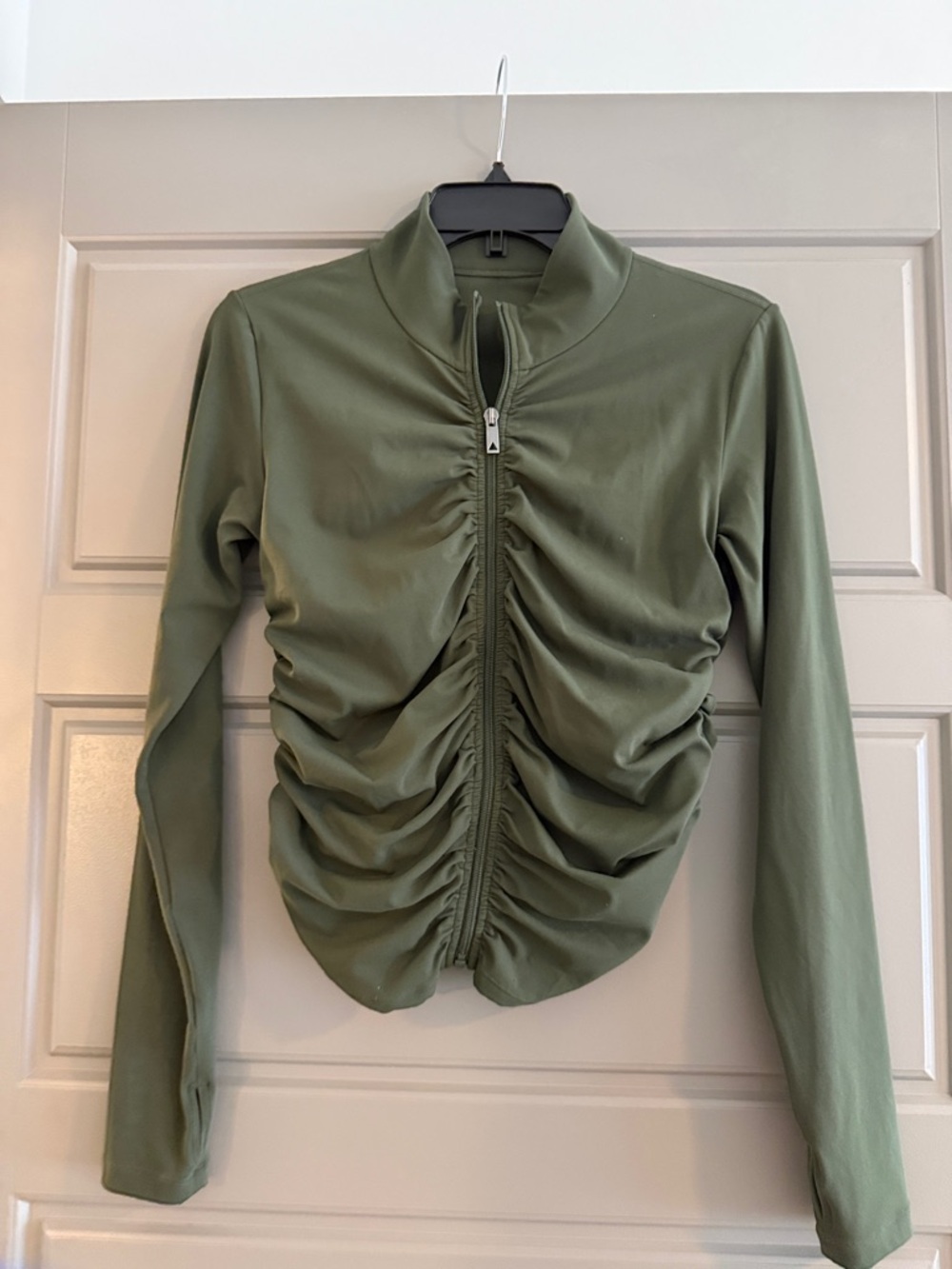 Vitality Cloud 2 Gather Olive Green Ruched Zip-Up Jacket size M